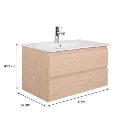 Ensemble meuble simple vasque SORRENTO 80cm avec plan céramique, robinet, miroir et colonne