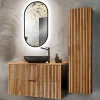 Ensemble meuble simple vasque 100cm miroir LED et colonne Gaia Bois et Noir - Vasque Noir