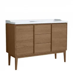 Ensemble meuble sous vasque placage bois Kabayan + plan double vasque céramique blanc Lana l.120 cm