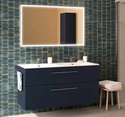 Ensemble meuble sous vasque l.130 cm bleu + vasque céramique Selva Geberit