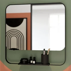 Ensemble meuble vasque faible profondeur noir avec porte-serviettes l.65 x H.82 x P.36 cm + plan vasque blanc résine + miroir, GoodHome Maza