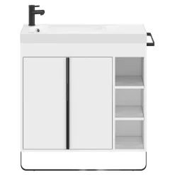 Ensemble meuble vasque faible profondeur blanc avec porte-serviettes l.85 x H.82 x P.36 cm + plan vasque résine blanc + miroir, GoodHome Maza