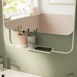 Ensemble meuble vasque faible profondeur effet bois avec porte-serviettes l.65 x H.82 x P.36 cm + plan vasque résine blanc + miroir, GoodHome Maza