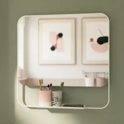 Ensemble meuble vasque faible profondeur effet bois avec porte-serviettes l.65 x H.82 x P.36 cm + plan vasque résine blanc + miroir, GoodHome Maza