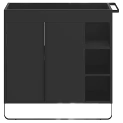 Ensemble meuble vasque faible profondeur noir avec porte-serviettes l.85 x H.82 x P.36 cm + plan vasque blanc résine + miroir, GoodHome Maza