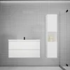 Ensemble meuble vasque L.100cm blanc 2 tiroirs + lavabo + colonne