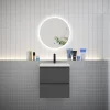 Ensemble meuble vasque L.50cm 2 tiroirs + lavabo + LED miroir rond 60cm,anthracite