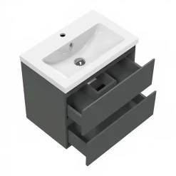 Ensemble meuble vasque L.50cm 2 tiroirs + lavabo + LED miroir rond 60cm,anthracite