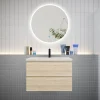 Ensemble meuble vasque L.80cm 2 tiroirs + lavabo + LED miroir rond 80cm,chêne