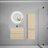 Ensemble meuble vasque L.60cm 2 tiroirs + lavabo + LED miroir rond 60cm + colonne,chêne easy