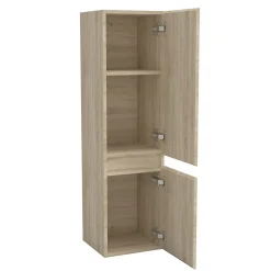 Ensemble meuble vasque L.60cm 2 tiroirs + lavabo + LED miroir rond 60cm + colonne,chêne easy
