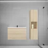 Ensemble meuble vasque L.80cm chêne 2 tiroirs + lavabo + colonne
