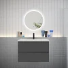 Ensemble meuble vasque L.80cm 2 tiroirs + lavabo + LED miroir rond 60cm,anthracite