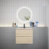 Ensemble meuble vasque L.60cm 2 tiroirs + lavabo + LED miroir rond 60cm,chêne