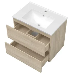 Ensemble meubles Salle de Bain 80cm vasque + colonne x2 + LED miroir Chêne Wotan