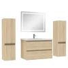 Ensemble meubles Salle de Bain 80cm simple vasque + colonne + miroir lumineux Chêne Wotan