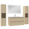 Ensemble meubles Salle de Bain 100cm avec colonne et miroir lumineux 3 couleurs et dimmable Chêne Wotan