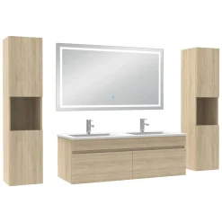 Ensemble meubles Salle de Bain 120cm avec colonne + miroir lumineux 3 couleurs + dimmable Chêne Wotan