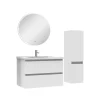 Ensemble meubles Salle de Bain 80cm vasque + colonne + miroir rond lumineux Blanc