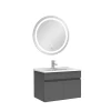 Ensemble meubles Salle de Bain simple vasque 60cm + rond miroir lumineux Anthracite