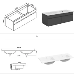 Ensemble meubles Salle de Bain 120cm avec colonne + miroir lumineux 3 couleurs + dimmable Anthracite