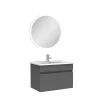 Ensemble meubles Salle de Bain simple vasque 60cm + miroir rond lumineux Anthracite