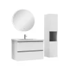 Ensemble meubles simple vasque 80cm,colonne + miroir rond lumineux Blanc