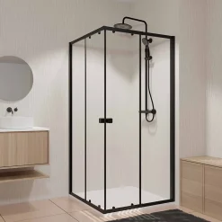 Ensemble portes de douche coulissantes extensibles Noir 80/90x185cm - BLACK SLIDE 80-90
