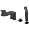 Ensemble Robinet mélangeur Noir Baignoire 4 trous en Cascade, Ensemble Pommeau Douchette Bain - 6080B