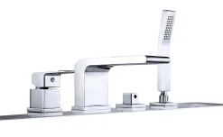 Ensemble Robinet mélangeur Chrome Baignoire 4 trous en Cascade, Ensemble Pommeau Douchette Bain - 6080