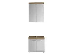 Ensemble salle de bain 2 pièces. mélaminé couleur chêne/blanc brillant L - H - P : 60 - 190 - 34 cm