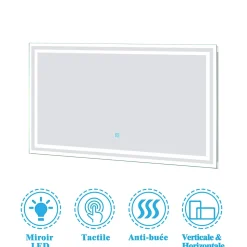 Ensemble Salle De Bain 100cm meuble blanc avec miroir lumineux