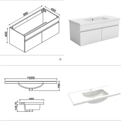 Ensemble Salle De Bain 100cm meuble blanc avec miroir lumineux