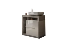 Ensemble salle de bain meuble+miroir+vasque HAMBURG blanc brillant, béton 79 x 79 x 49 cm