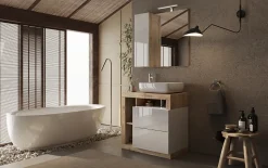 Ensemble salle de bain meuble+miroir+vasque HAMBURG blanc brillant, Kadiz 79 x 79 x 49 cm