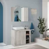 Ensemble salle de bain, meuble+miroir+vasque BASIC pin blanc, 92 x 78 x 45 cm