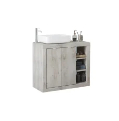 Ensemble salle de bain, meuble+miroir+vasque BASIC pin blanc, 92 x 78 x 45 cm