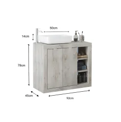 Ensemble salle de bain, meuble+miroir+vasque BASIC pin blanc, 92 x 78 x 45 cm