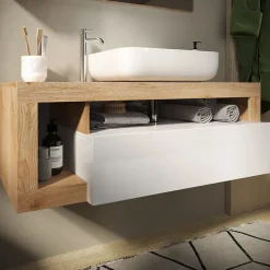 Ensemble salle de bain meuble suspendu+miroir+vasque HAMBURG blanc brillant, Kadiz 110 x 47 x 49 cm