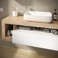 Ensemble salle de bain meuble suspendu+miroir+vasque HAMBURG blanc brillant, Kadiz 110 x 47 x 49 cm