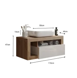 Ensemble salle de bain meuble suspendu+miroir+vasque HAMBURG blanc brillant, Kadiz 110 x 47 x 49 cm