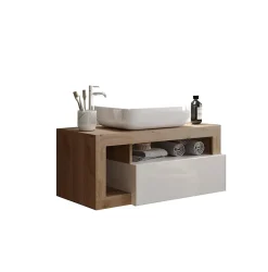 Ensemble salle de bain meuble suspendu+miroir+vasque HAMBURG blanc brillant, Kadiz 110 x 47 x 49 cm