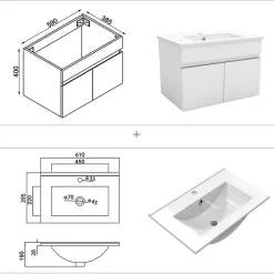 Ensemble Salle De Bain simple vasque avec colonne et miroir 60cm meuble blanc