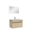 Ensemble Salle De Bain simple vasque 60cm meuble Chêne Wotan avec miroir lumineux