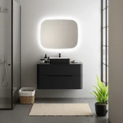 Ensemble salle de bains L. 104 cm meuble sous vasque + plan de toilette noir mat Alba
