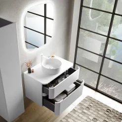 Ensemble salle de bains L. 84 cm meuble sous vasque + plan de toilette blanc mat Alba
