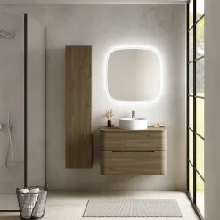 Ensemble salle de bains L. 84 cm meuble sous vasque + plan de toilette décor noyer Alba