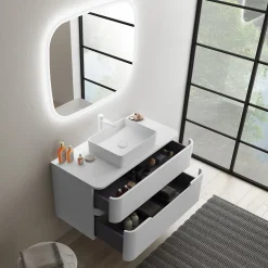 Ensemble salle de bains L. 104 cm meuble sous vasque + plan de toilette blanc mat Alba