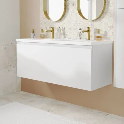 Ensemble sous vasque + plan vasque résine l.120 cm, blanc mat, GoodHome Levanna