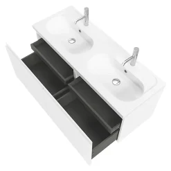 Ensemble sous vasque + plan vasque résine l.120 cm, blanc mat, GoodHome Levanna